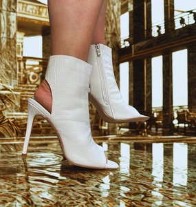 VICTORIA-15 White Heel Booties
