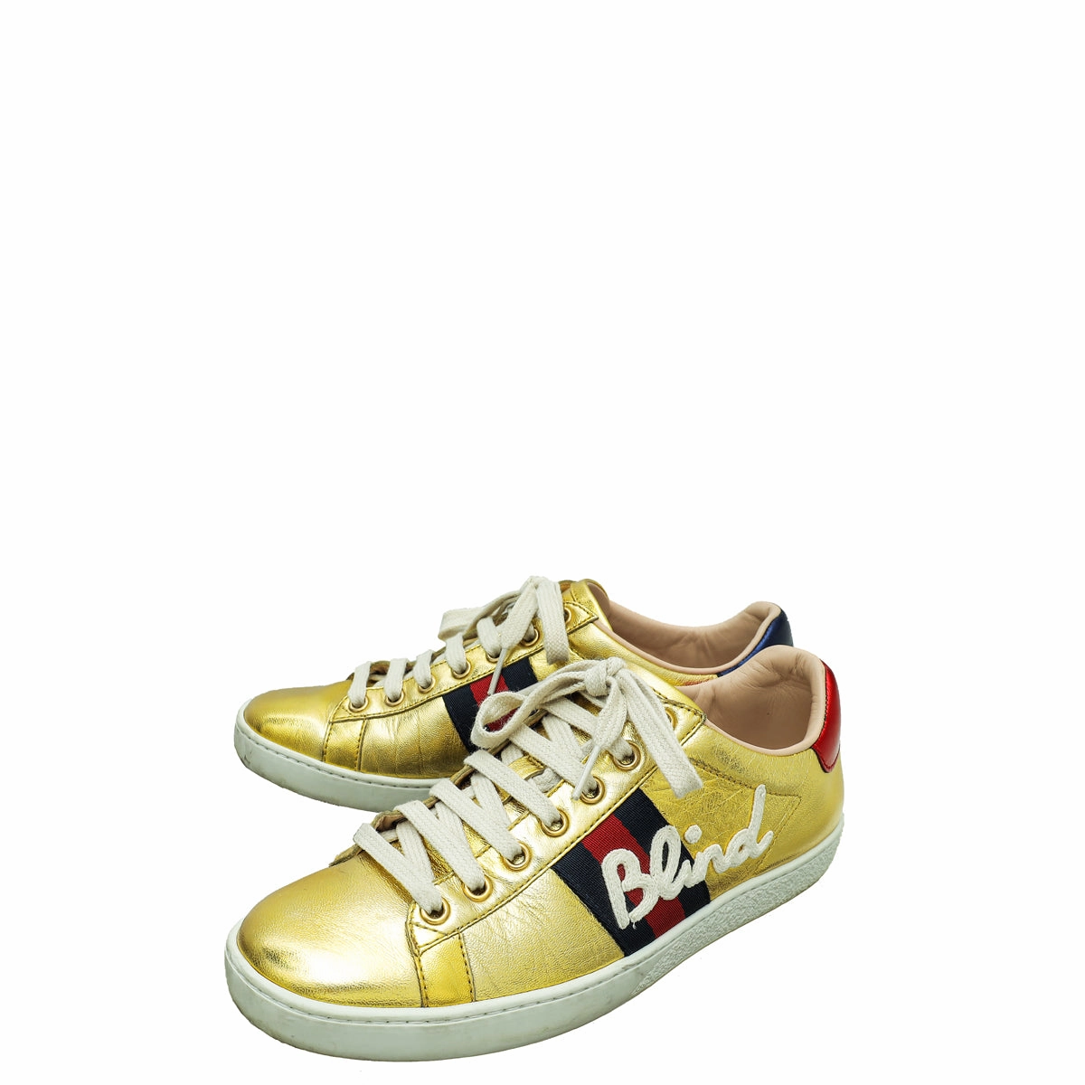 Handmade Casual Shoes Gucci Gold Ace Embroidered Blind For Love Sneaker 36