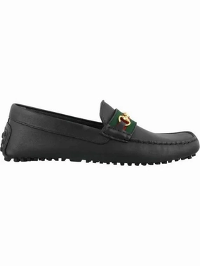 Flat Shoe Holder Gucci Web Horsebit Driving Shoes Black