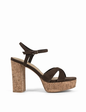 Hannah Platform Sandals - Chocolate Brown Suede & Cork Lace High Heel Shoes
