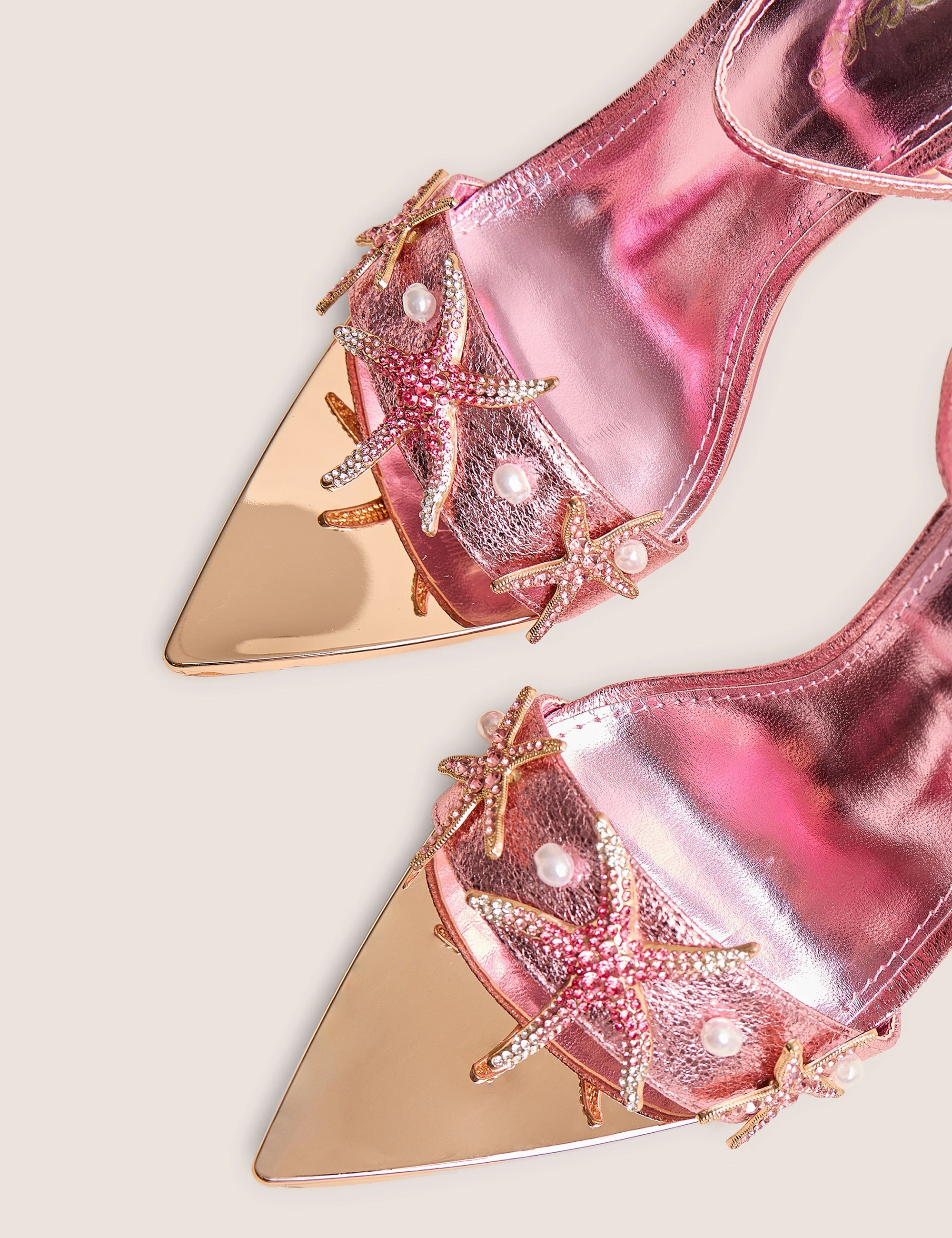 Celebrity High Heel Shoes Starfish Pink Metallic Pu Pointed Toe Starfish Trim Stiletto High Heels