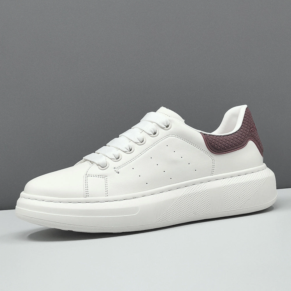 Block Flat Shoes Men Fashion Breathable Leather Flat Court Sneakers