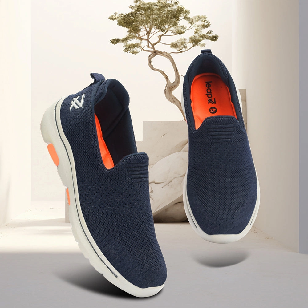 European Leap7x Navy Blue Sports Non Lacing Walking Shoes For Men RW-08 By Liberty