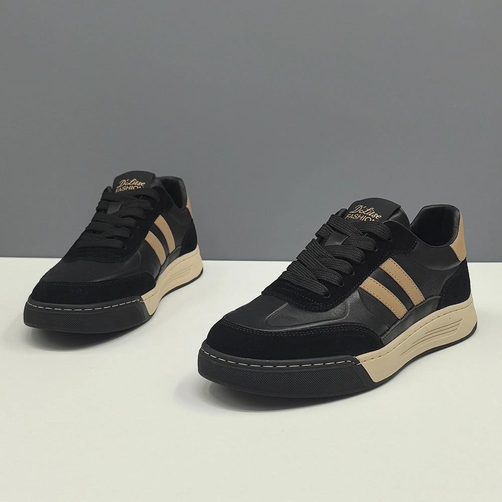 Men Fashion Patchwork Leather Flat Casual Shoes Platform Flat Shoes