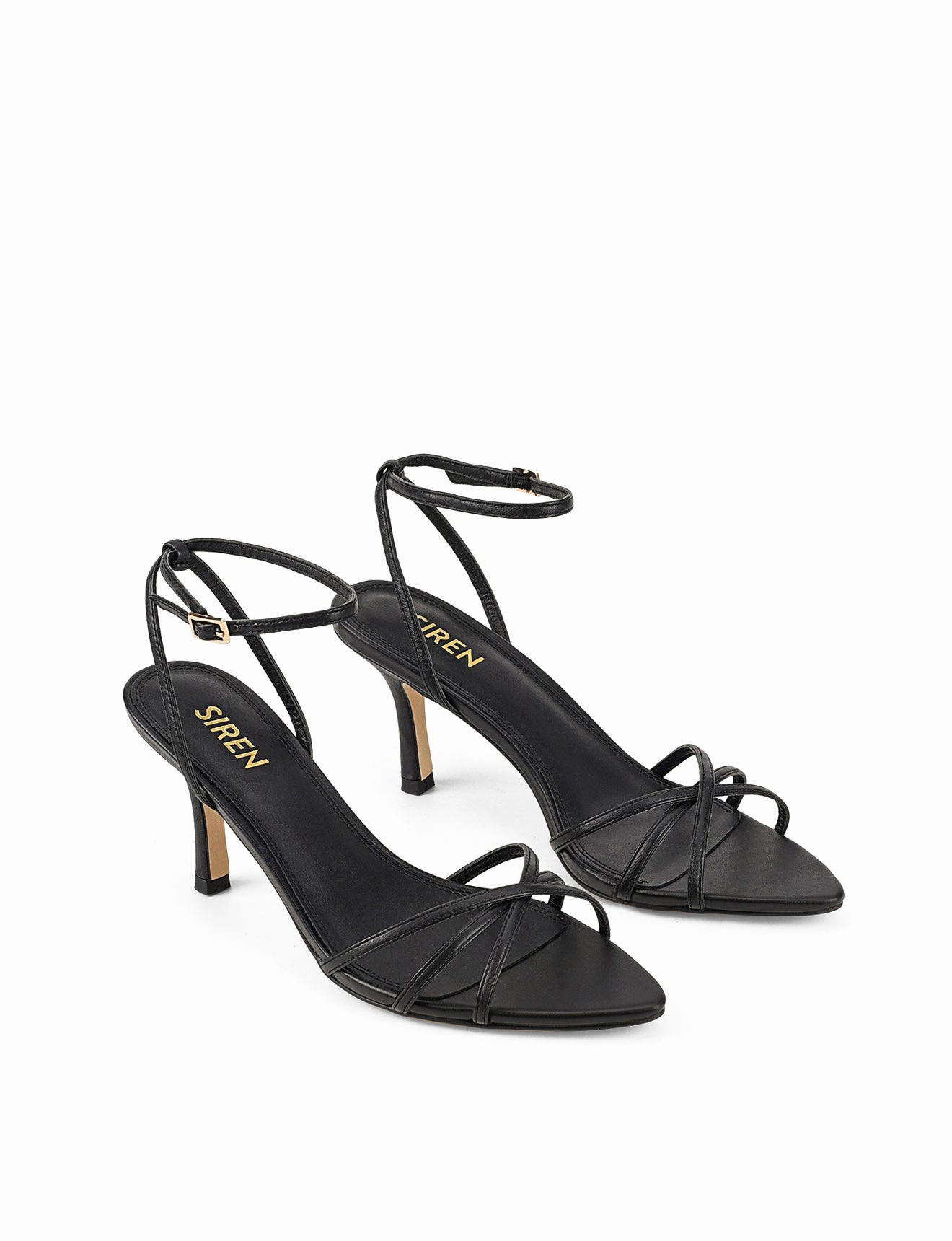 High Wedge Heel Boots Madison Point Toe Strappy Heel - Black Leather