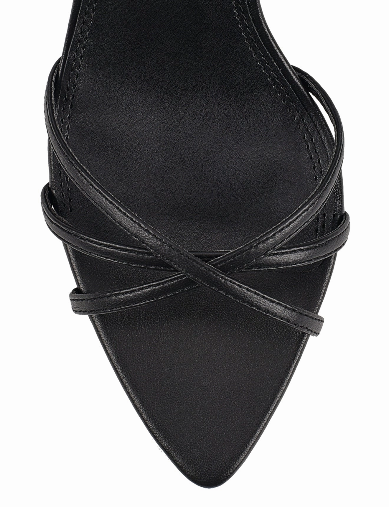 Madison Point Toe Strappy Heel - Black Leather Short Boots High Heels