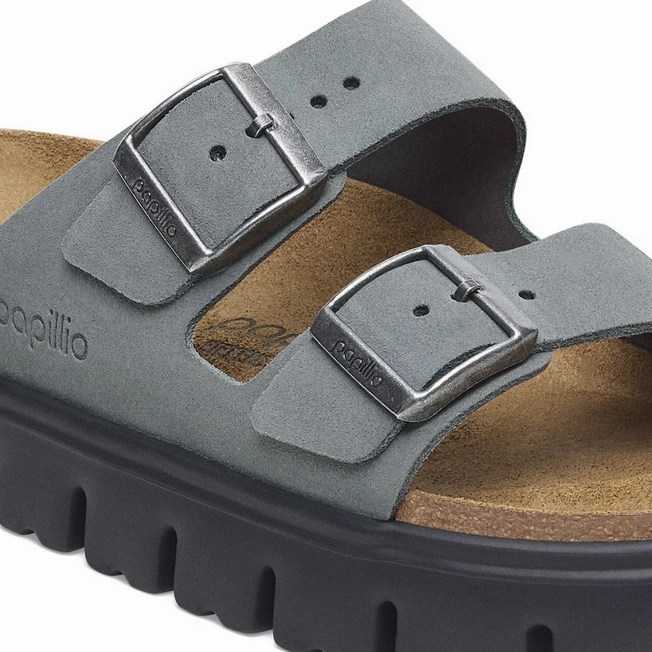 Berkeley Ca Papillio by Birkenstock Women's Arizona Chunky Sandal - Basalt Grey Suede