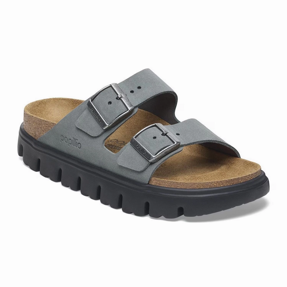 Boston Chunky Clogs Papillio by Birkenstock Women's Arizona Chunky Sandal - Basalt Grey Suede