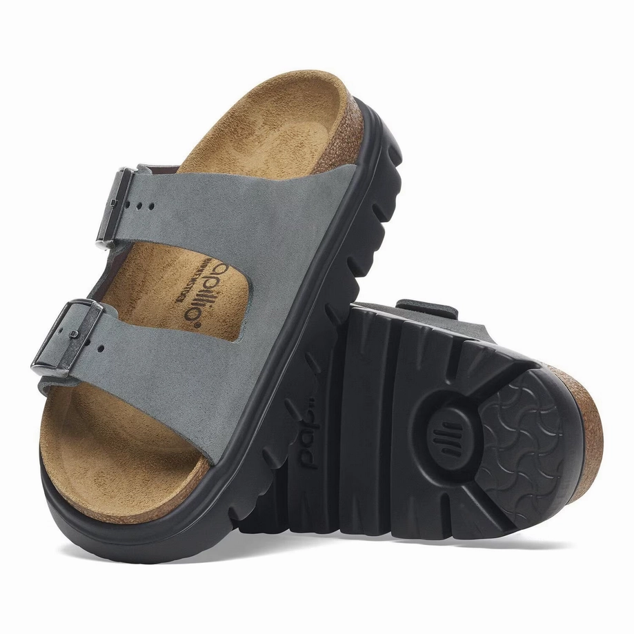 Papillio by Birkenstock Women's Arizona Chunky Sandal - Basalt Grey Suede Birkenstock Material