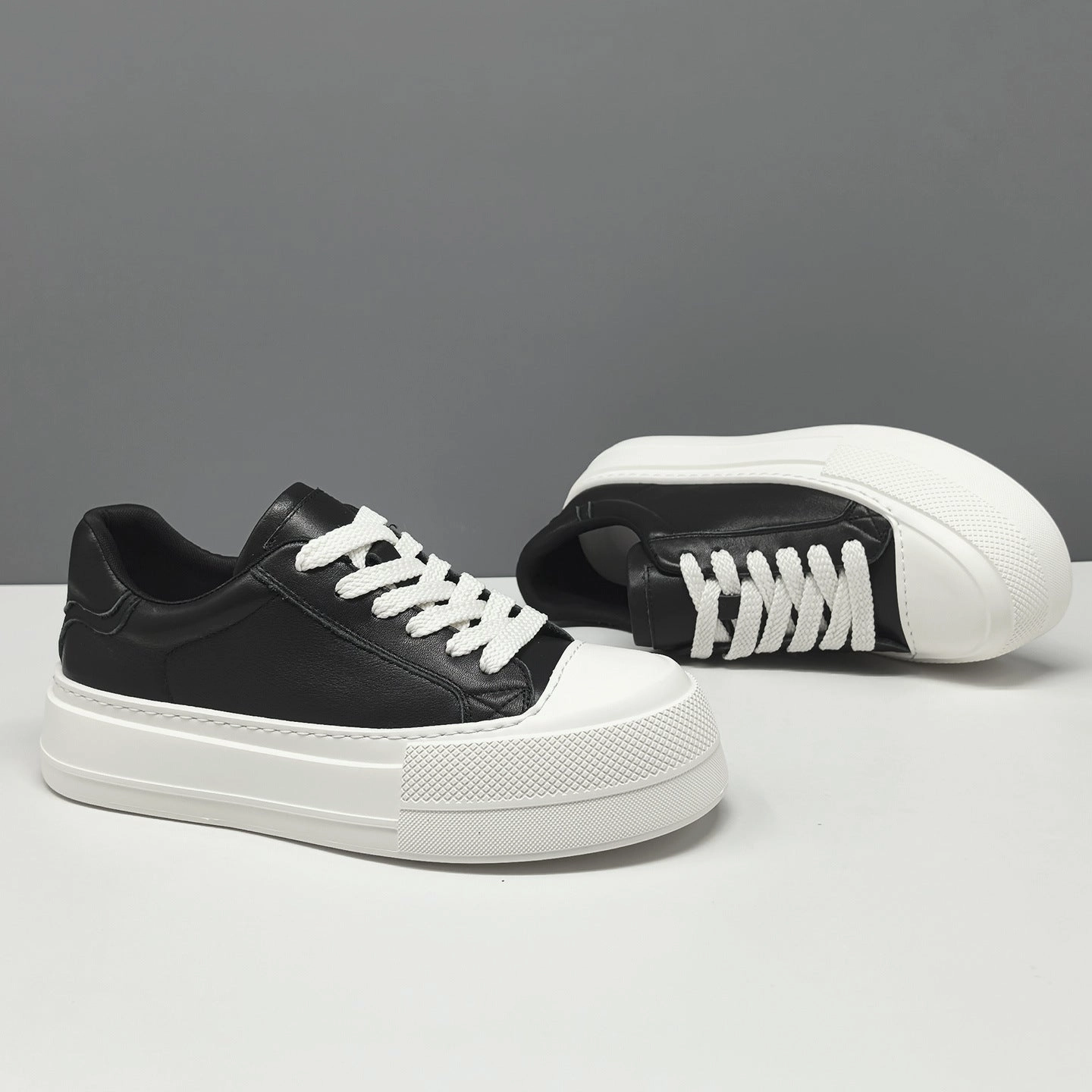 Men's Minimalist Plain Leather Flat Casual Sneakers Best Shoe Laces