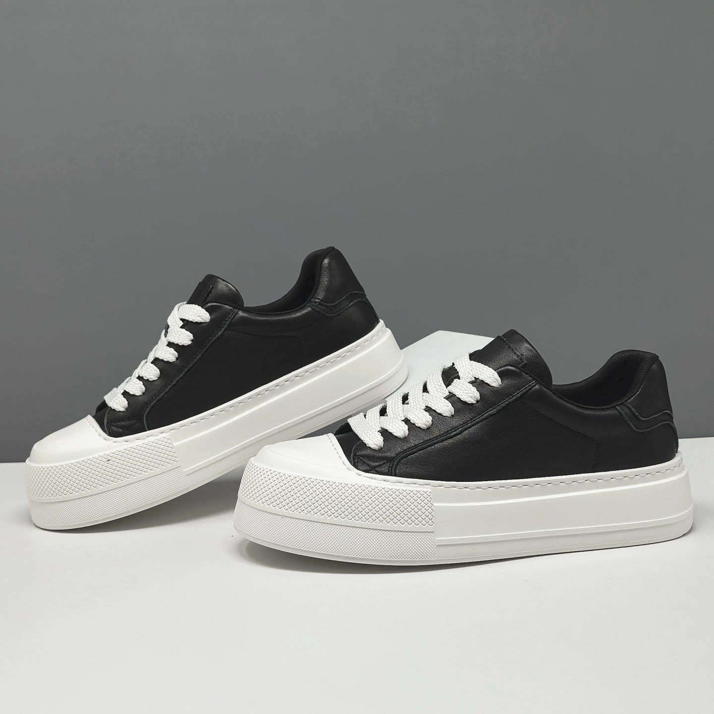 Men's Minimalist Plain Leather Flat Casual Sneakers Open Side Flat Shoes