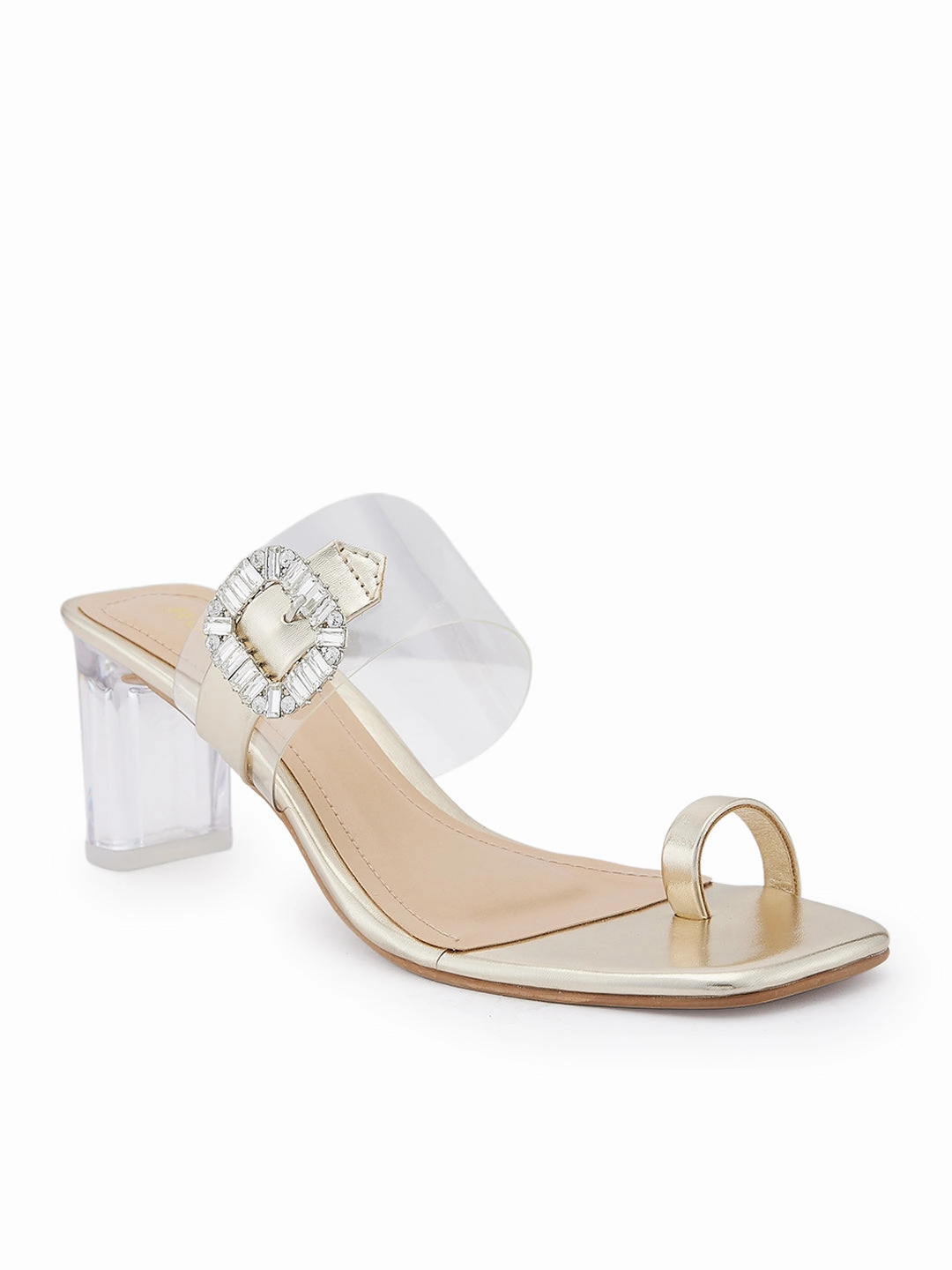 Biggest High Heels Ever Rocia By Regal Gold Women Transparent Heel One Toe Vinyl Sandal