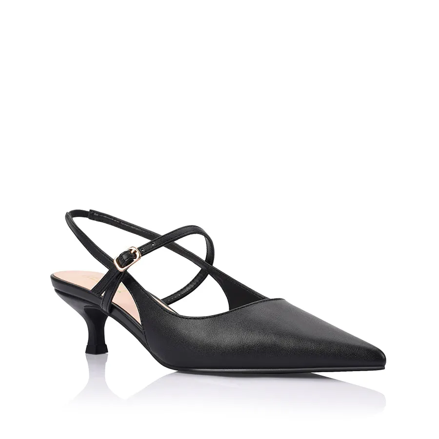 Luce Slingback Kitten Heels - Black 1980's High Heels