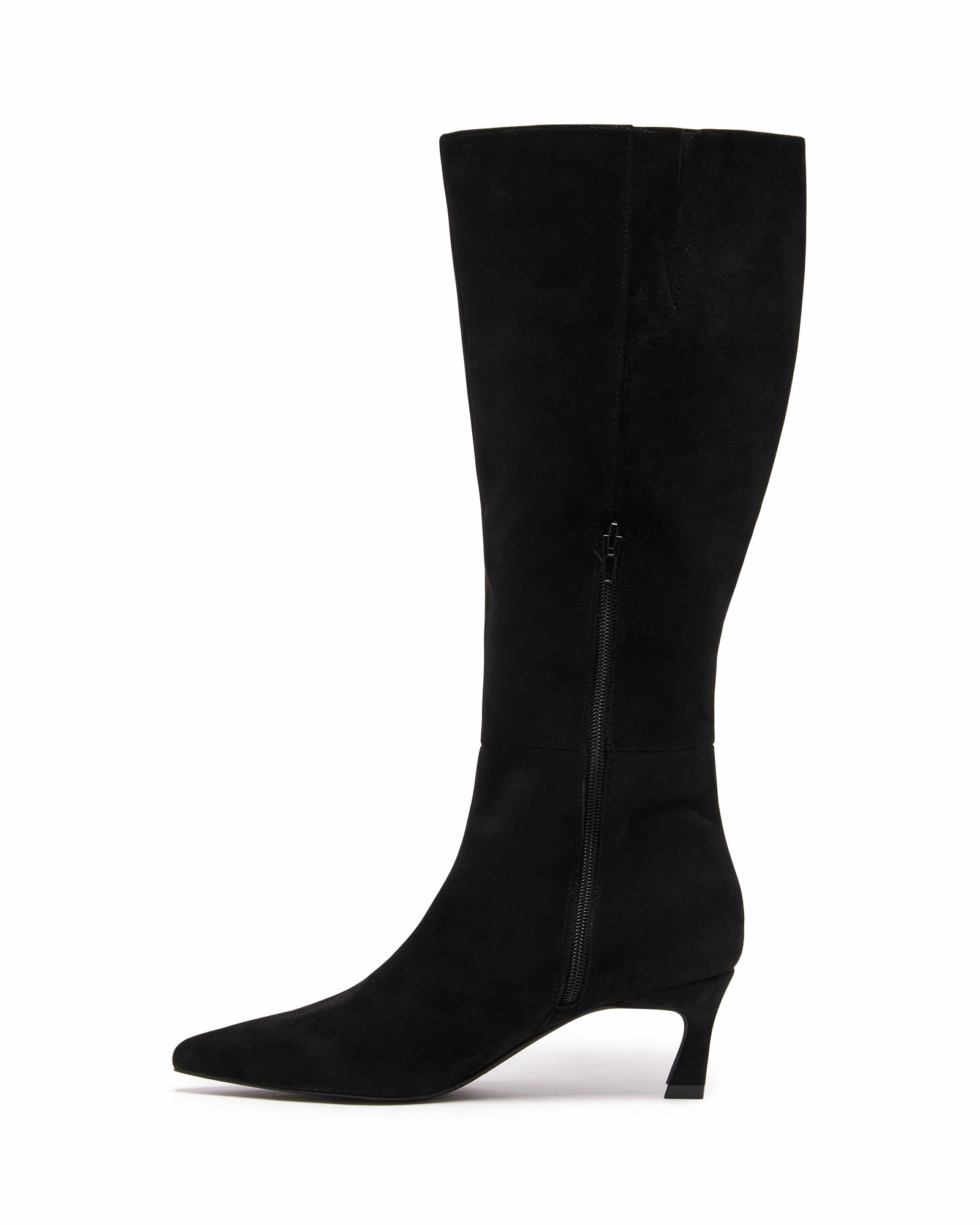 High Heel Sock Boot Dove Tall Boot Black Microsuede