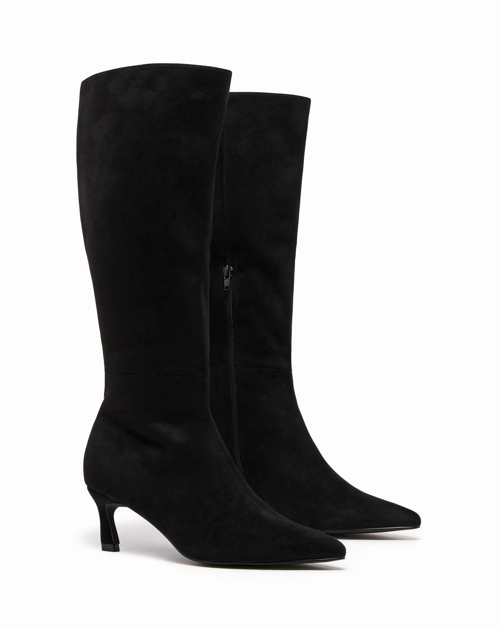 High Heel Toes Dove Tall Boot Black Microsuede