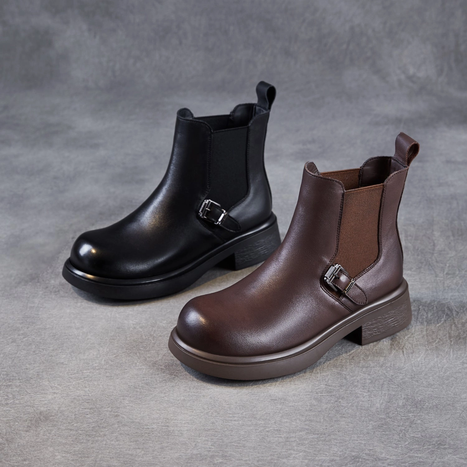 Women's Minimalist Plain Leather Slip-on Ankle Boots Obsidian Pocket Knee High Combat Boots