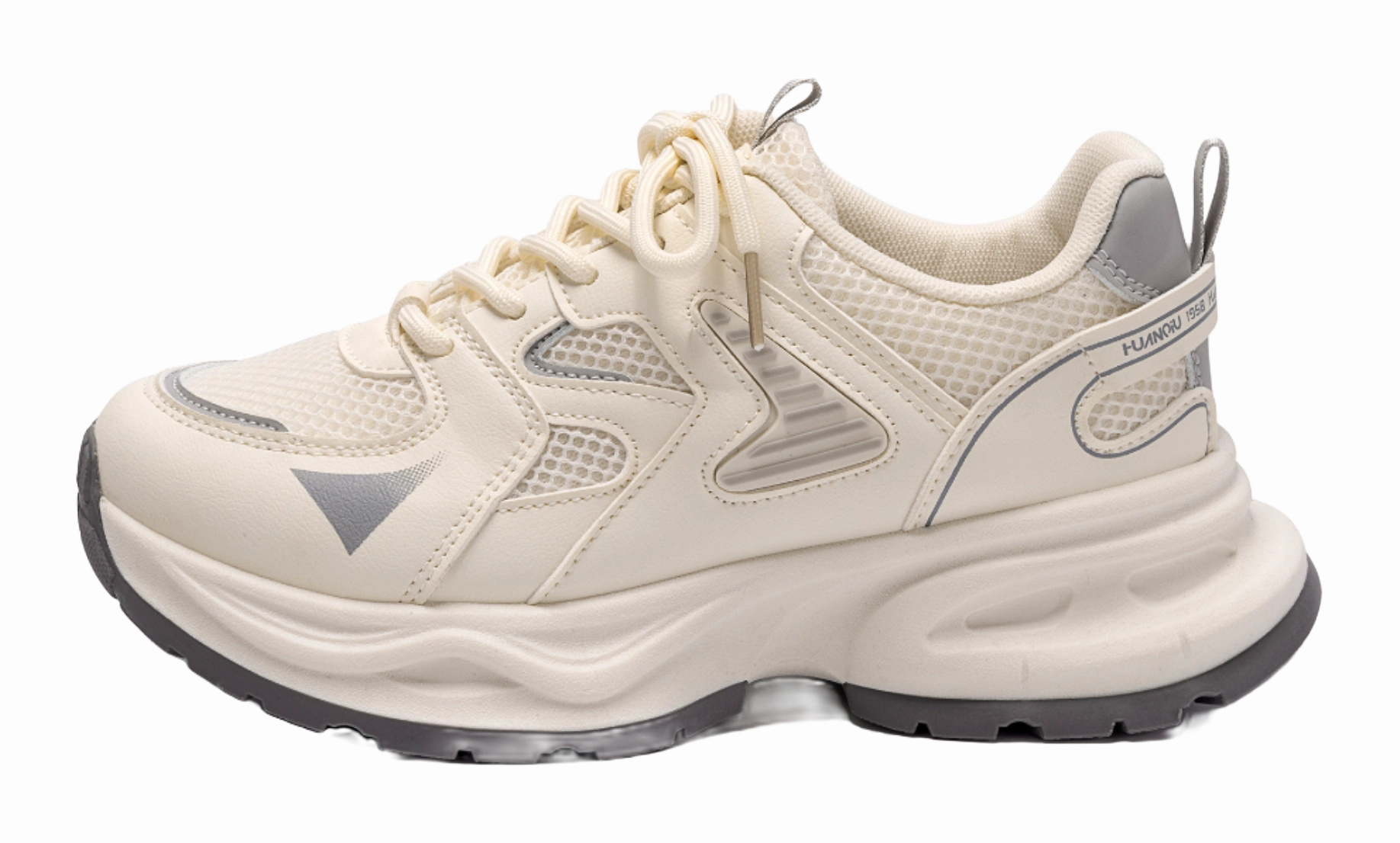 Work Casual Shoes HUANQIU Abrasion Resistant, Breathable, Lightweight Low top Chunky Sneakers Women's Beige Gray