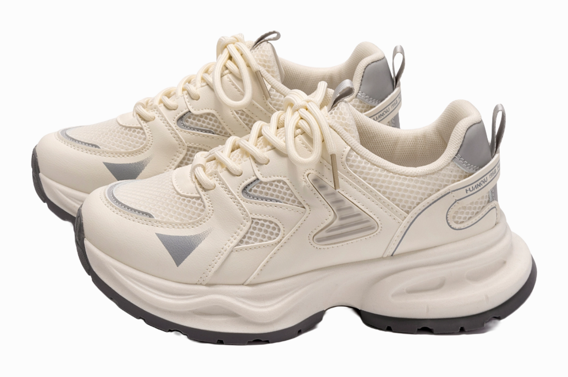 Casual Relaxed Shoes HUANQIU Abrasion Resistant, Breathable, Lightweight Low top Chunky Sneakers Women's Beige Gray