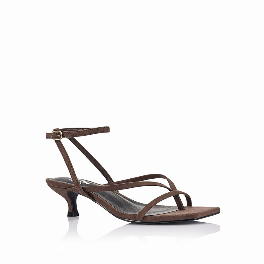 Maeve Kitten Heel Sandals - Chocolate Brown Micro High Heels 13 Size