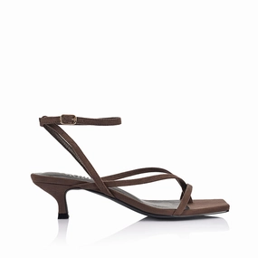 High-heeled Shoe Maeve Kitten Heel Sandals - Chocolate Brown Micro