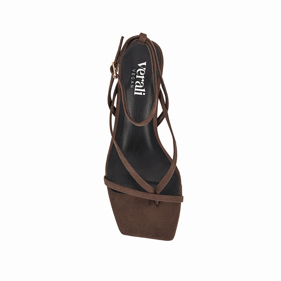 Maeve Kitten Heel Sandals - Chocolate Brown Micro