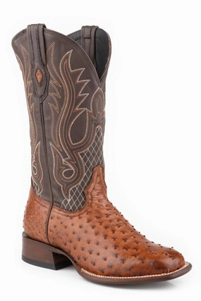 Boots That Are Waterproof Stetson Mens Ozzy Medium Brown/Cognac Ostrich Foot 13in Cowboy Boots