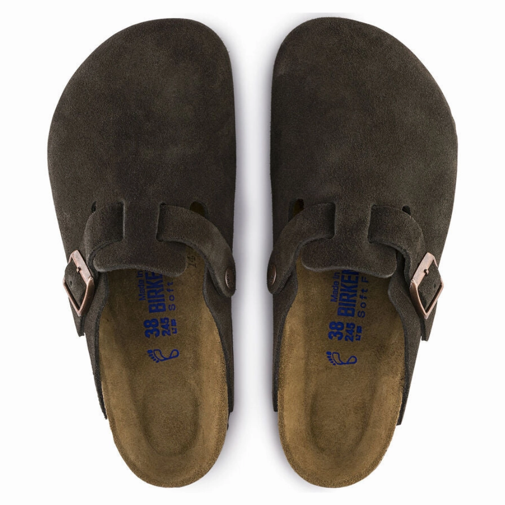 Taupe Clog Birkenstock Boston Mocha Suede Soft Footbed Clog (Unisex)