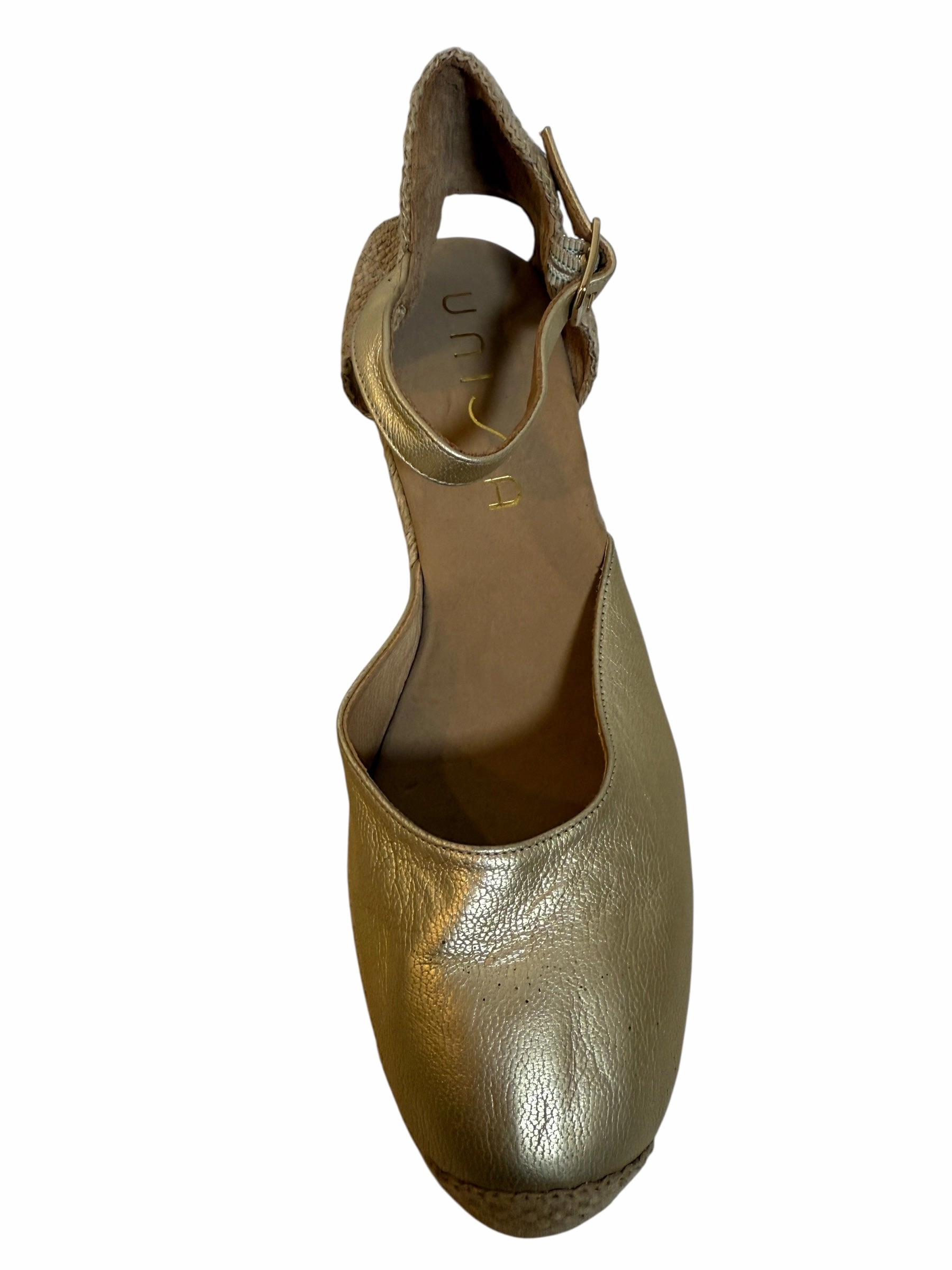 Unisa Gold Metallic Wedge Sandals (Size 8) EU 41 8053 Arc Crazy Horse Leather Platform Casual Shoes Size