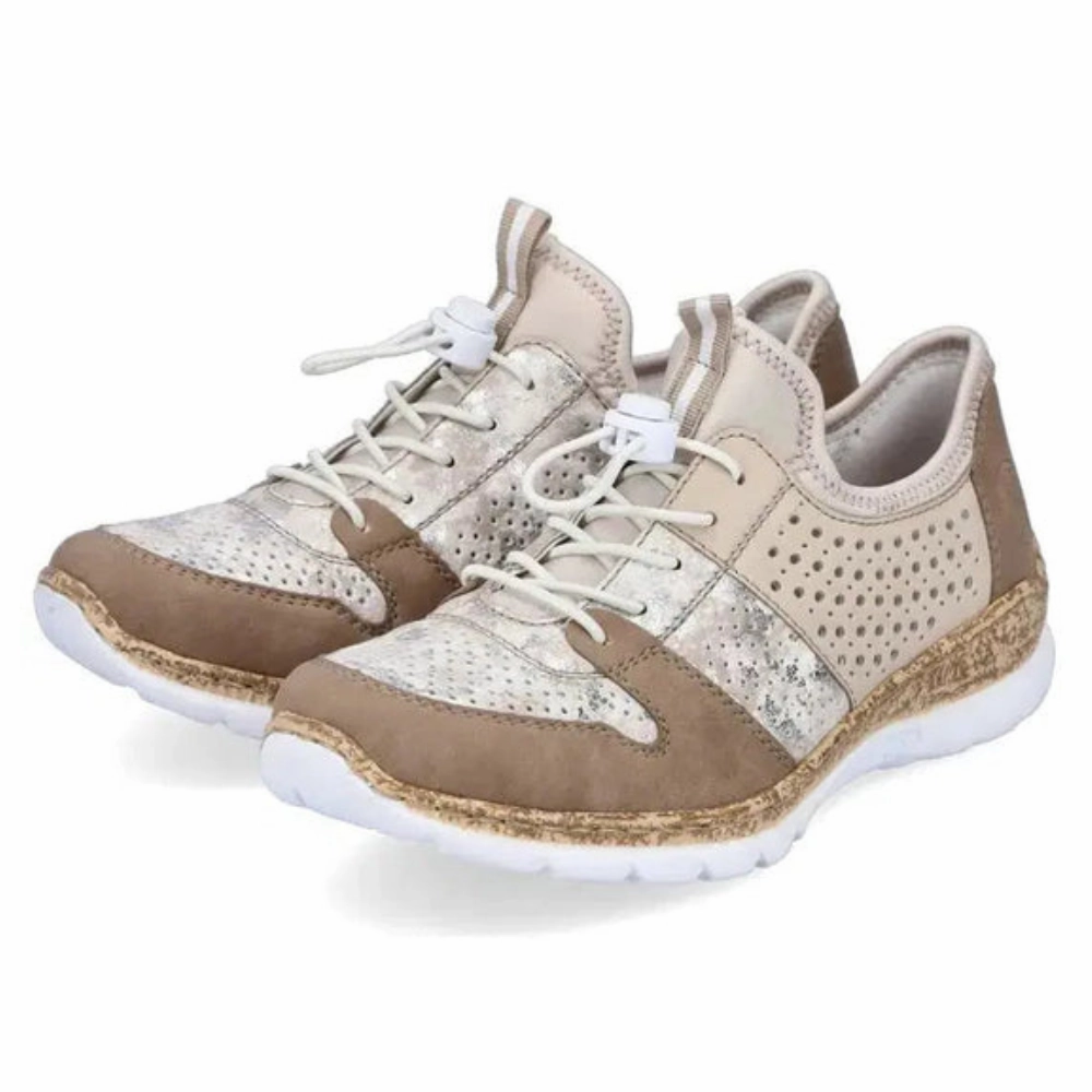 Best All Day Walking Rieker Nikita 55 Shell/Beige/Silver Shoe (Women's)