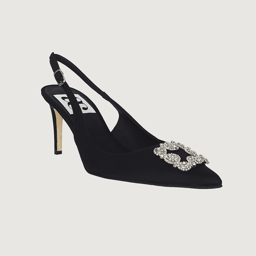 Jade Black Satin Jewel High Heel X Ray