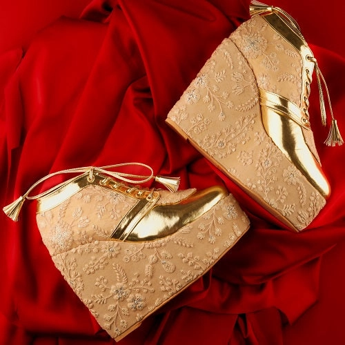 Gold Bridal Sneaker Wedges - Customized Wedding Shoes | Tiesta Shoe Oxford Casual