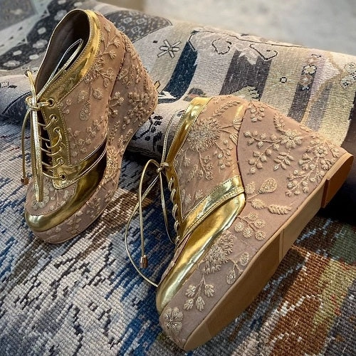 Gold Bridal Sneaker Wedges - Customized Wedding Shoes | Tiesta Urban Casual Shoes