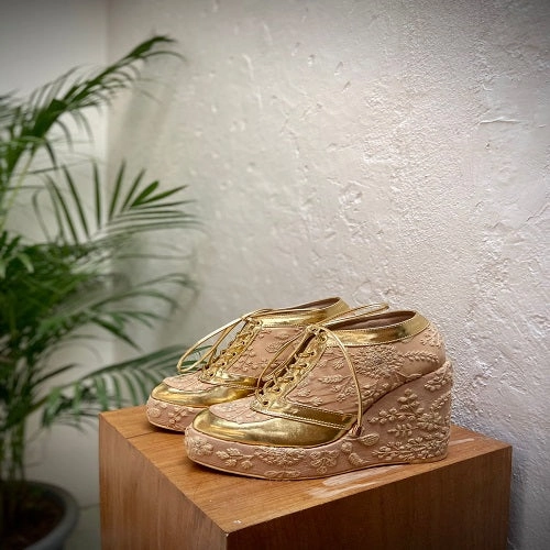 Clarks Leather Casual Moccasin Shoes Gold Bridal Sneaker Wedges - Customized Wedding Shoes | Tiesta