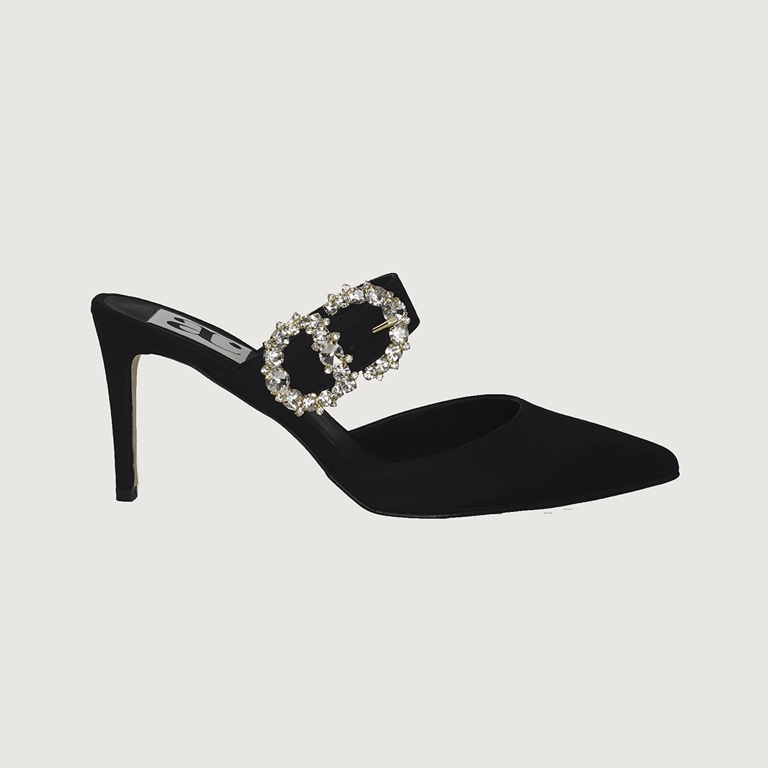 Iside Black Satin Jewel Unique Heels
