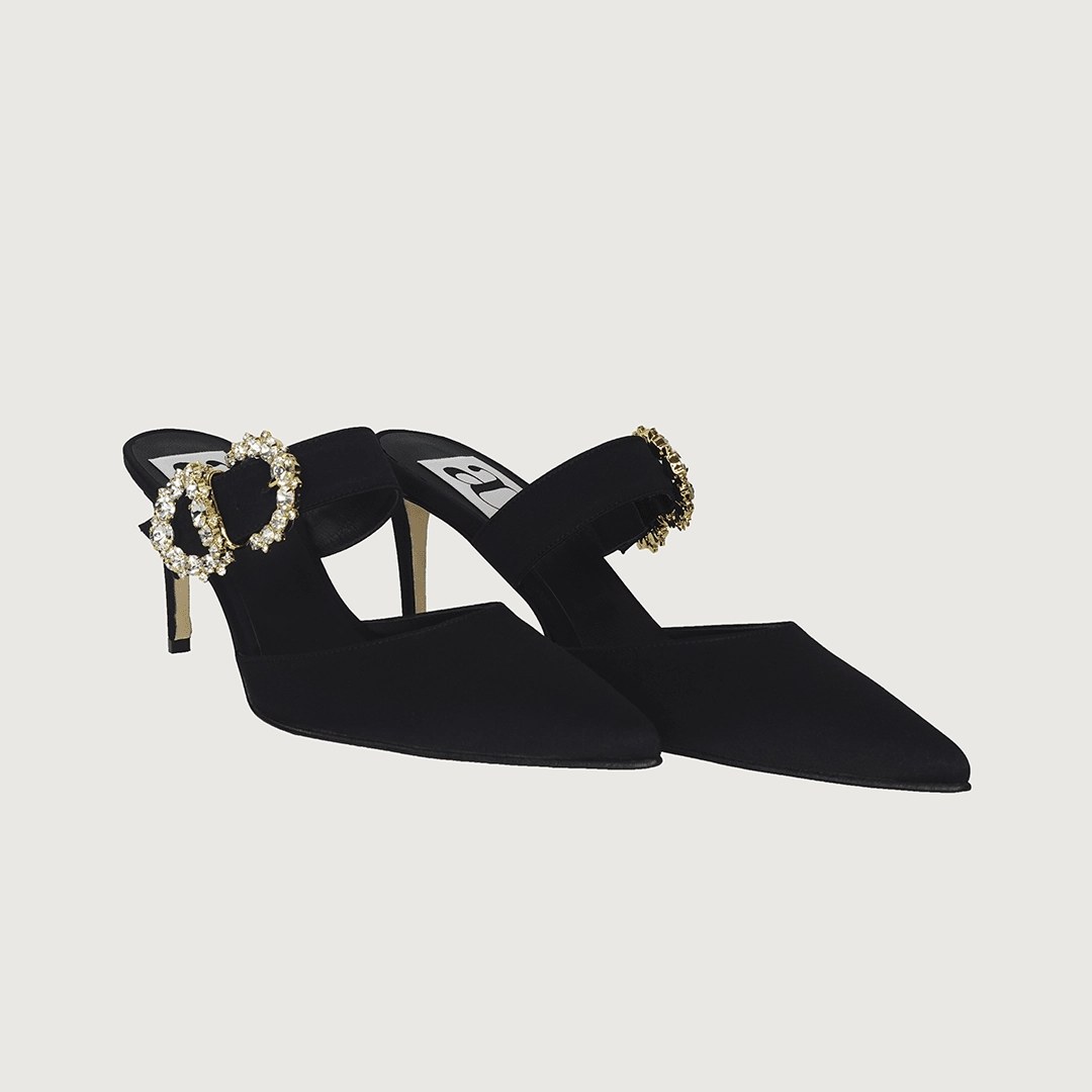 Golden High Heel Iside Black Satin Jewel