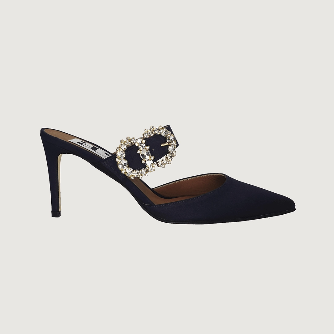 Wide Fit High Heel Shoes Iside Navy Satin Jewel