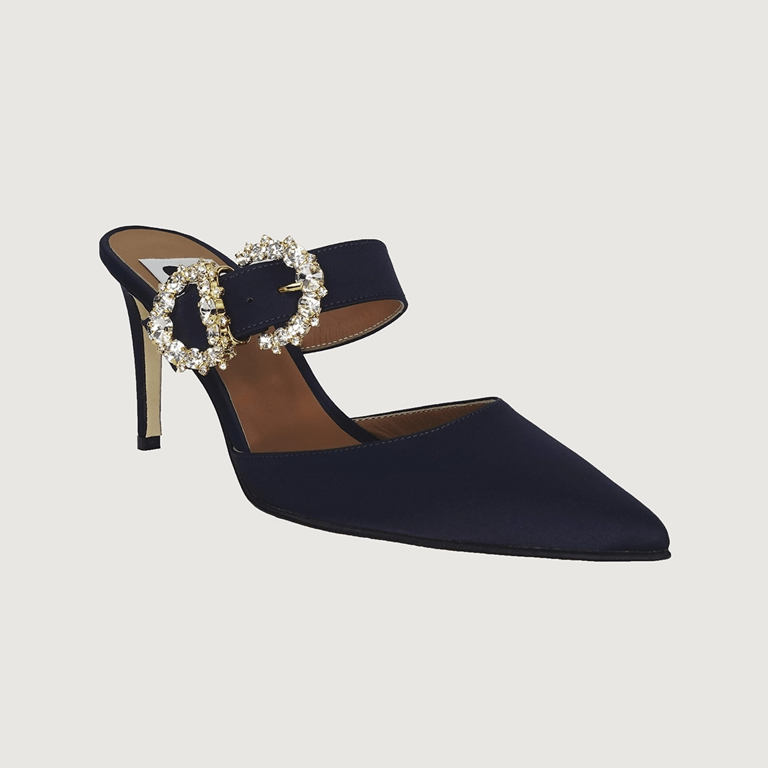 Iside Navy Satin Jewel High Heel Foot Jobs
