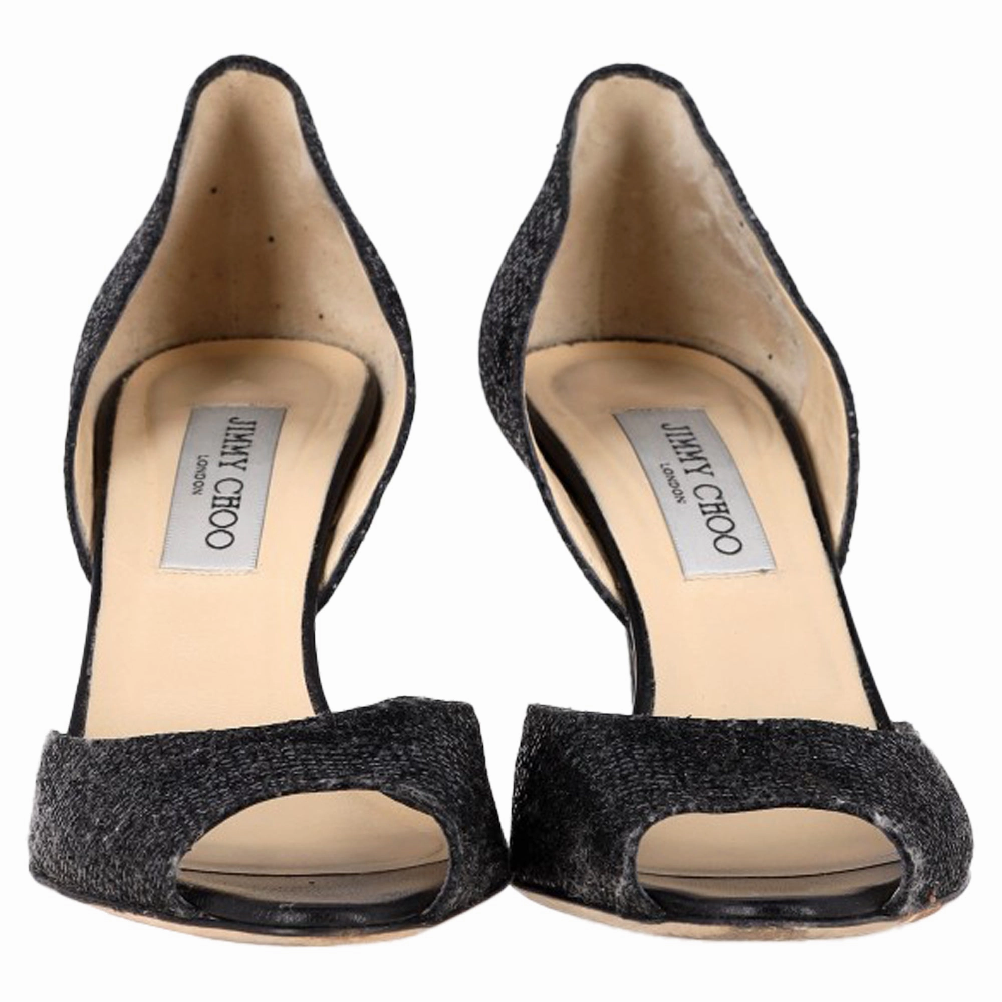 Cake High Heel Shoe Jimmy Choo Peep Toe D'Orsay Pumps in Black Glitter
