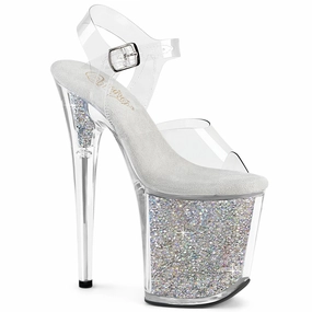 Custom Made High Heels Flamingo-808RSI Clear-Silver AB RS, 8" Heels