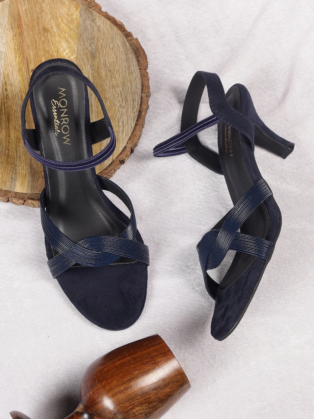 Ruhi Navy Blue Kitten Heels Tie Up High Heels