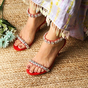 Kash (white and silver stones and pearl, red suede high heels ankle strap) Casual Leather Dress Shoes