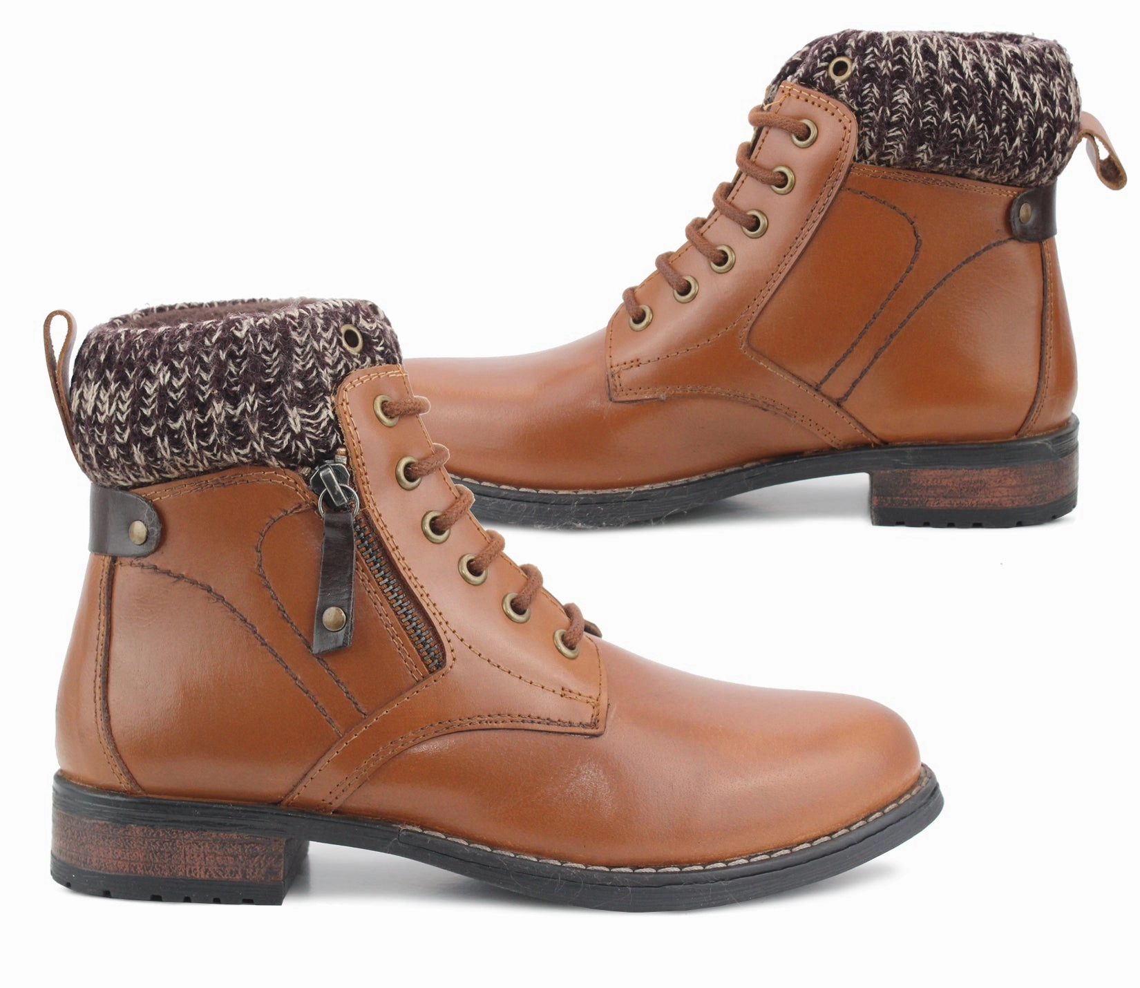 Combat Boots For Fall Womens Ladies Genuine Leather Warm Fleece Lined Fashion Walking Combat Ankle Boots Tan