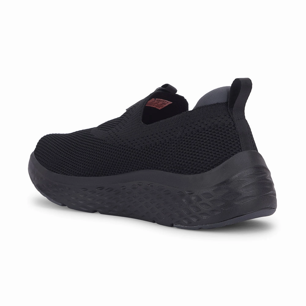 Leap7x Black Sports Non Lacing Walking Shoes For Men NITRUN-2 By Liberty For Over Pronation Best Walking