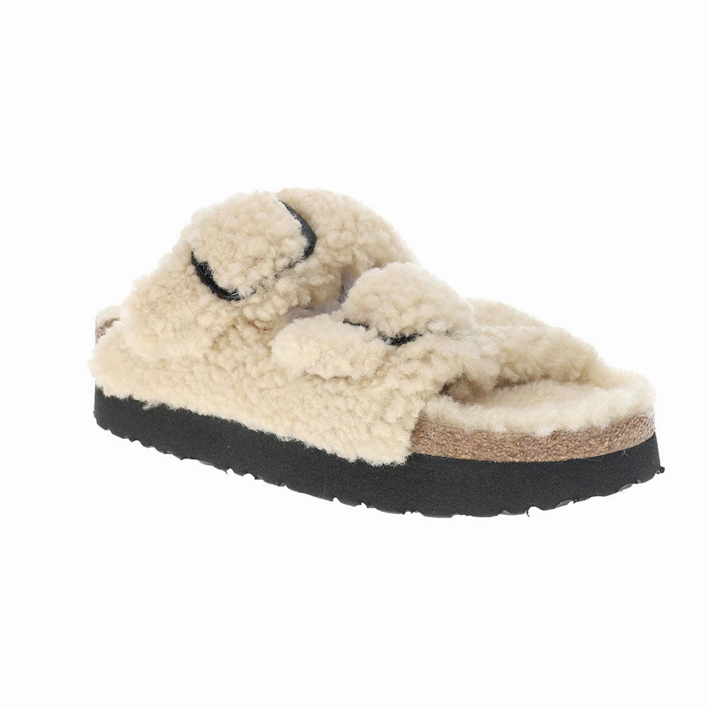 Stone Coin Arizona Big Buckle Shearling Footbed Sandals