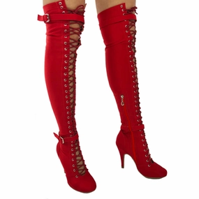 Leilani - Closed Toe Lace Up Over The Knee High Heel Dance Boots (Street Sole) Chunky Heel Knee High Leather Boots