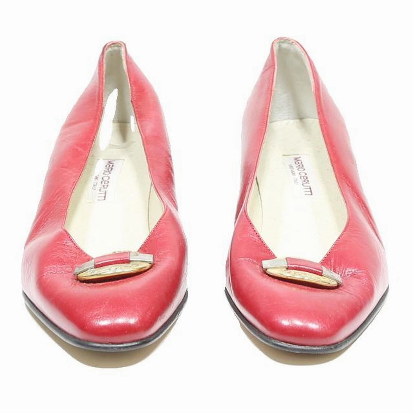 MARIO CERUTTI Womens Red Leather Low Heel Court Shoes UK 4 Elegant Classic Casual Height Shoes