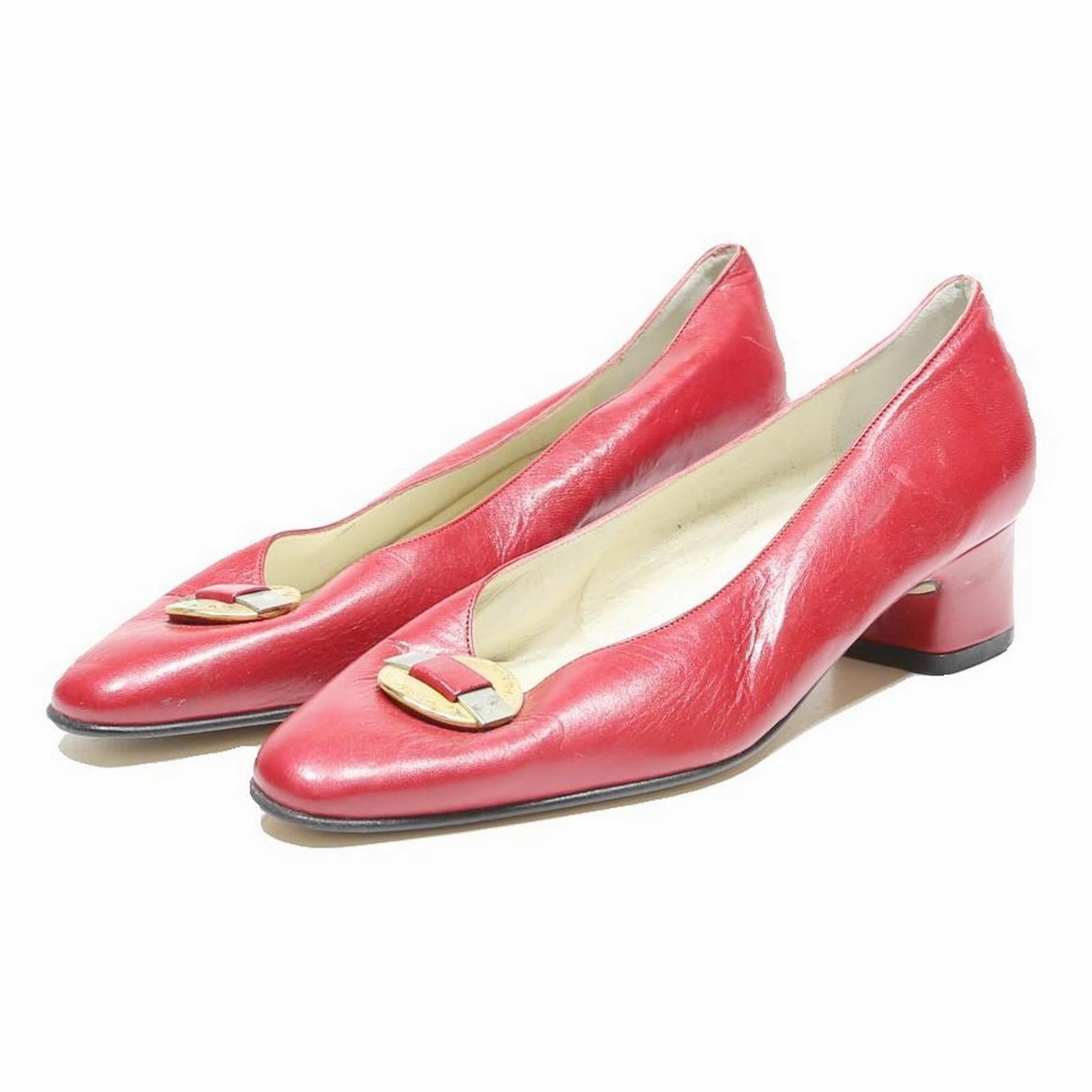 MARIO CERUTTI Womens Red Leather Low Heel Court Shoes UK 4 Elegant Classic Casual Shoes To Wear With Suit