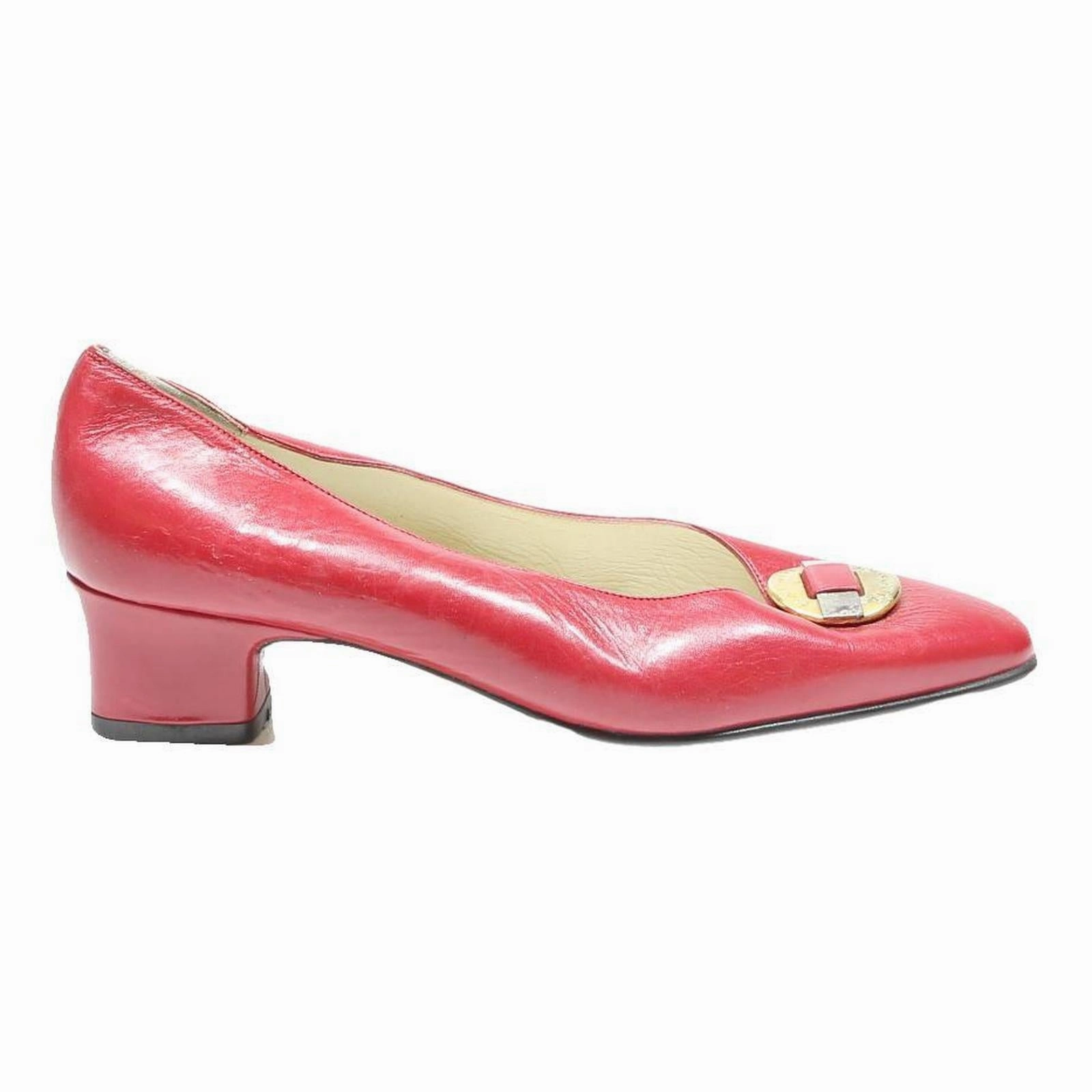 Business Casual With Running Shoes MARIO CERUTTI Womens Red Leather Low Heel Court Shoes UK 4 Elegant Classic