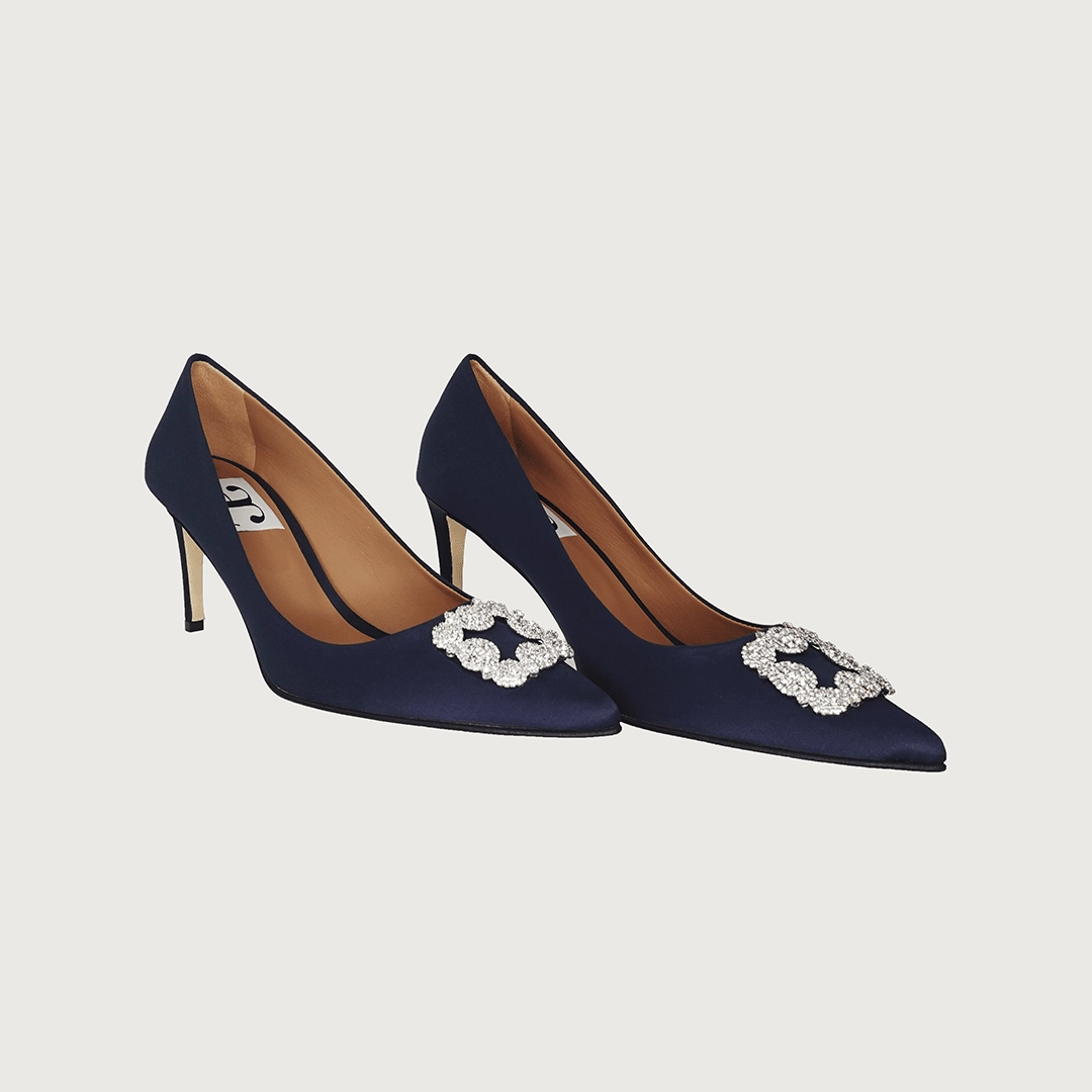 Diane Navy Satin Jewel High Heels For Small Feet Size 2