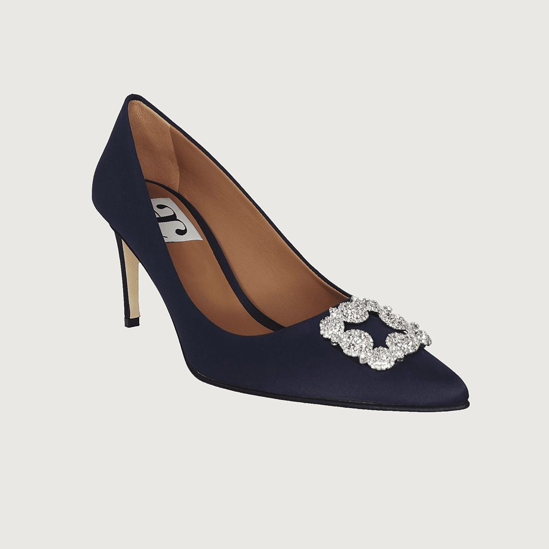 High Heels Office Shoes Diane Navy Satin Jewel